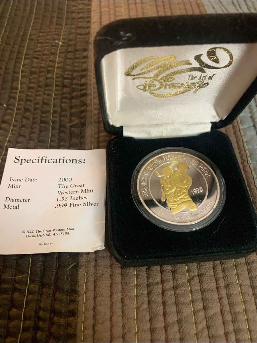 Disney Gold-Accent Mickey & Minnie Commemorative Coin in Black Velvet Case